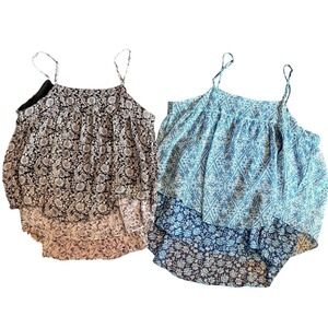 Lot 2 Faded Glory Tank Camisole Girls XL Black Y2K Feminine Floral Ruffle Lined